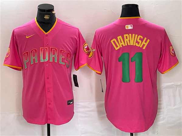 Mens San Diego Padres #11 Yu Darvish Pink Cool Base Stitched Baseball Jersey->san diego padres->MLB Jersey